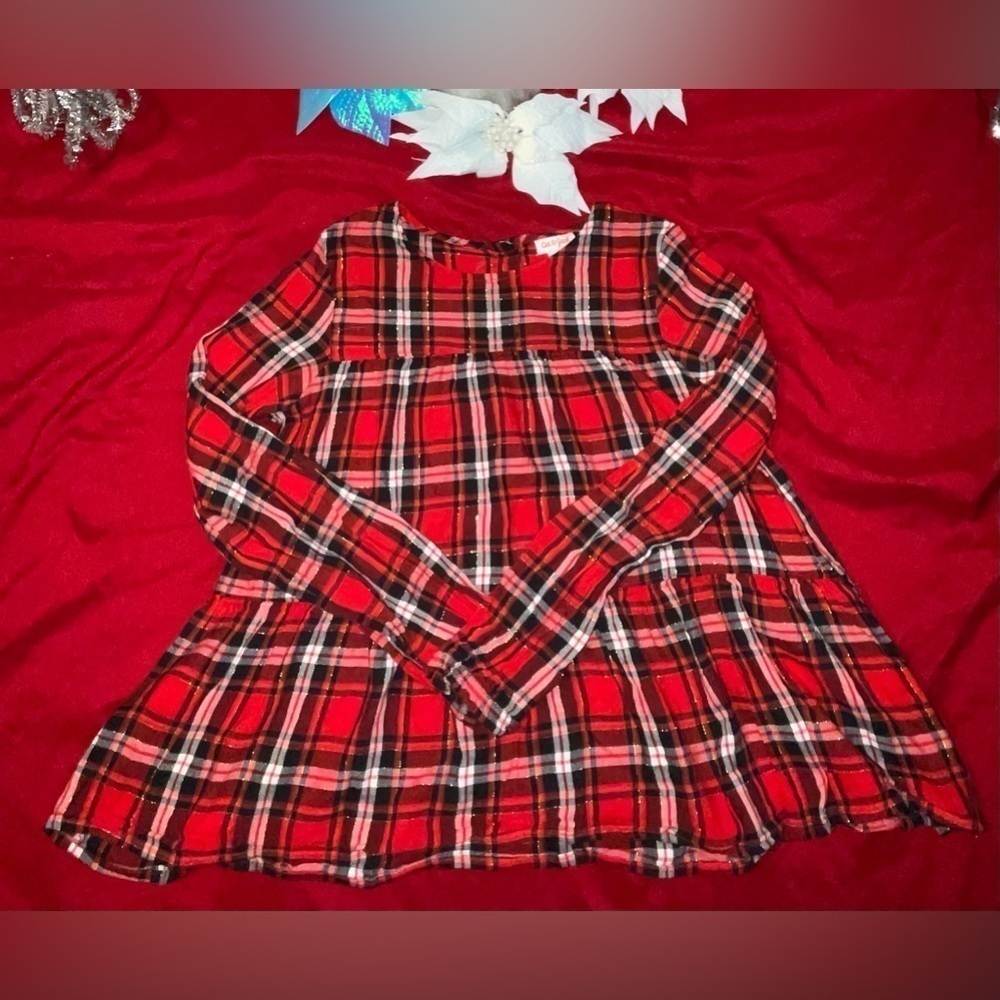 NWOT XL Cat & Jack Kids Holiday Christmas Dress with Gold Sparkle Lines